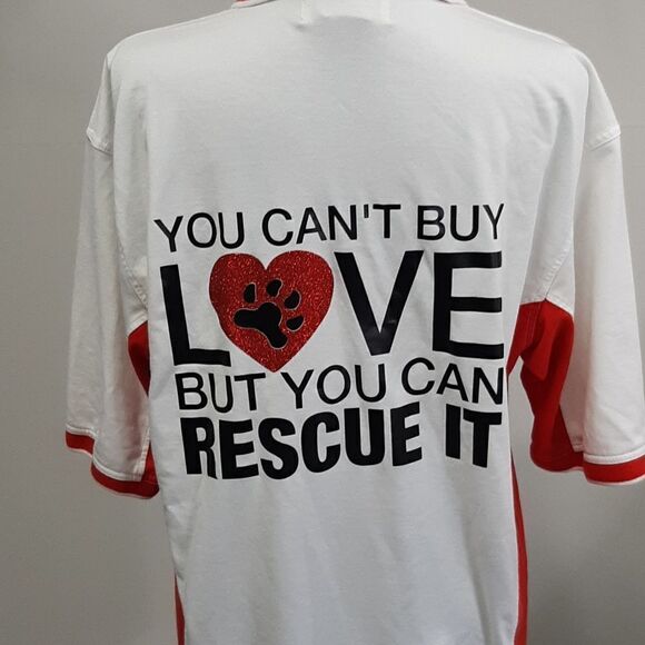 Tonix Tops - TONIX Animal Lover Red and White Tee Shirt with Graphics on Back